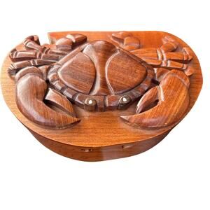 Handcrafted Wooden Animal Shape Secret Jewelry Trinket Puzzle Box - Crab